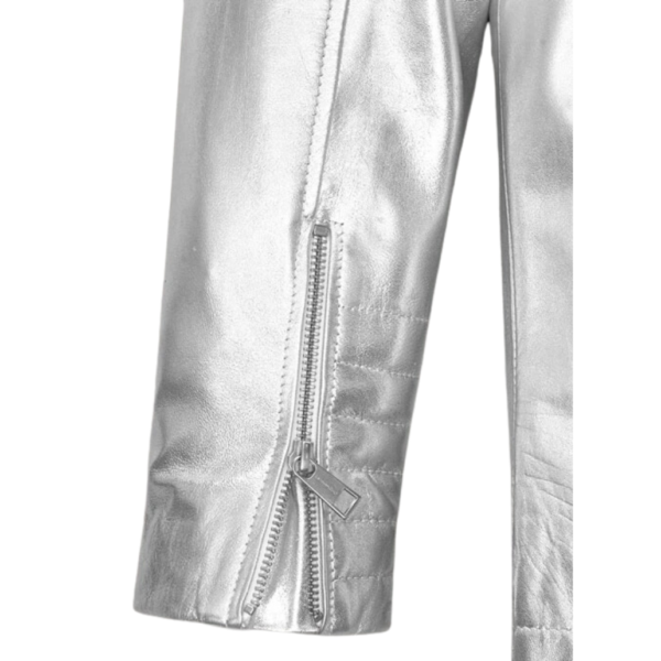 Detachable Hoodie Leather Metallic Moto Jacket