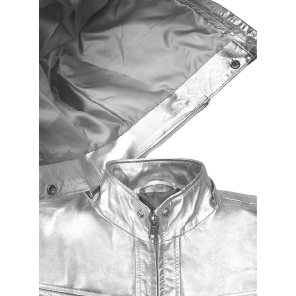 Detachable Hoodie Leather Metallic Moto Jacket
