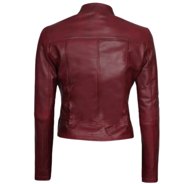 Women Maroon Biker LeatherJacket