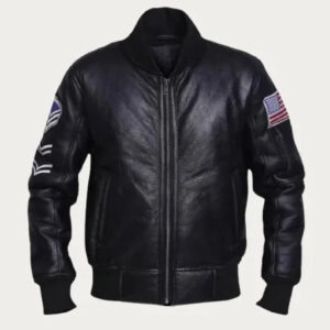 AMERICAN FLAG BLACK LEATHER JACKET