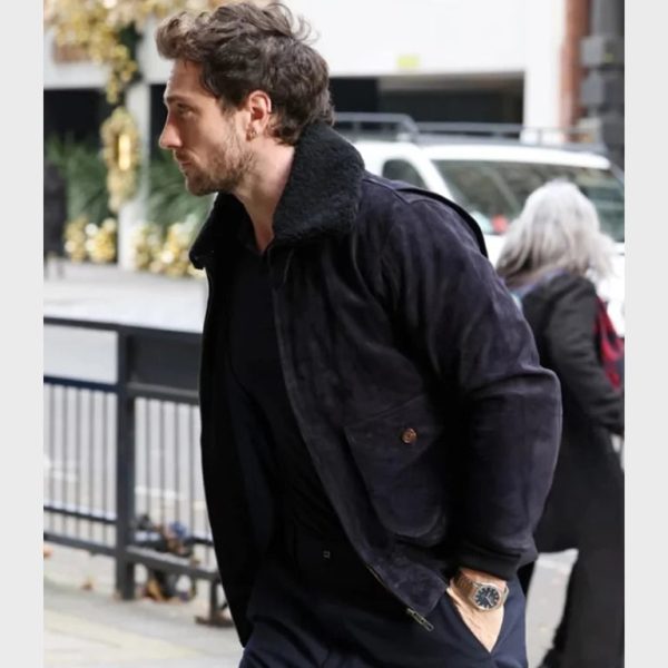 Aaron Taylor Johnson Suede Shearling Bomber Jacket