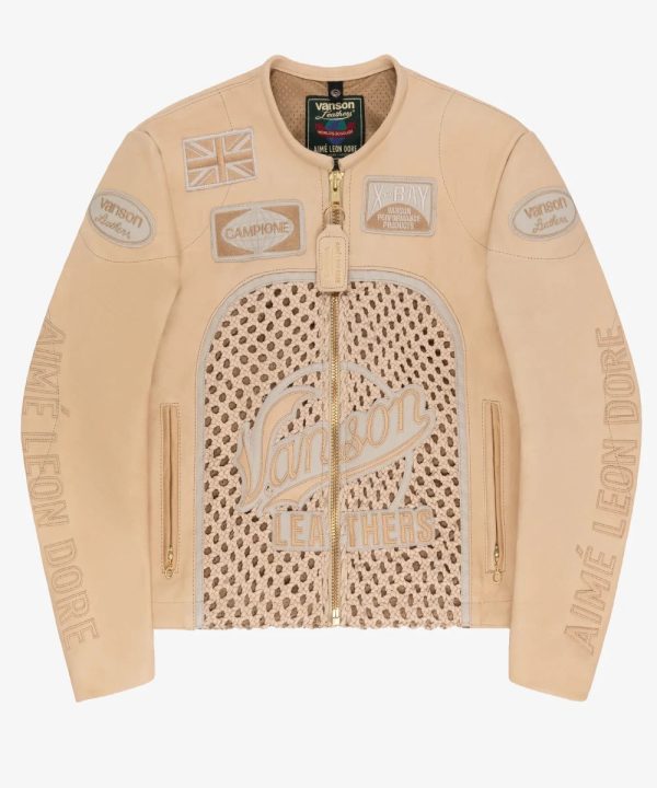 AimeLeonDoreVansonRaffiaTanLeatherJacket