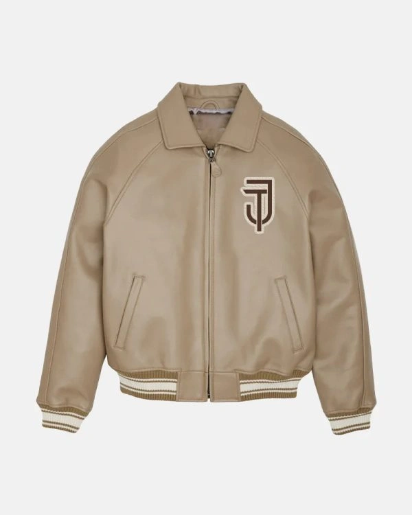 American Football Cream Leather Jacket