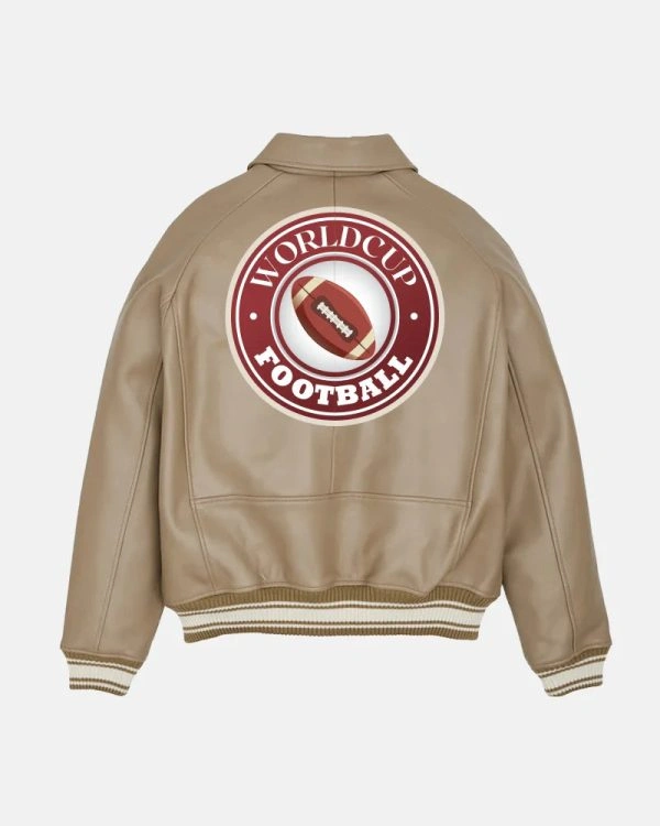 American Football Vintage Cream Leather Bomber Jacket