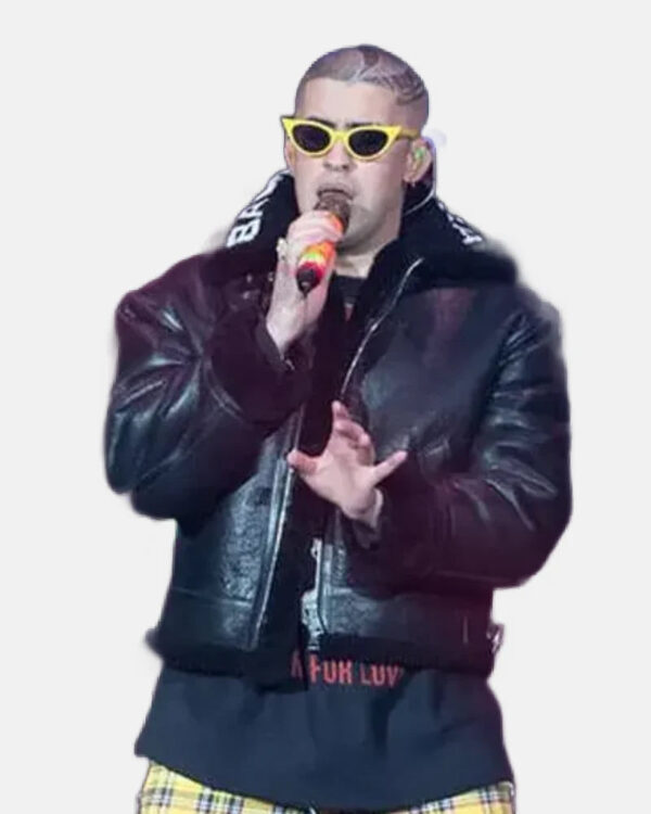 AmericanAirlinesArenaBadBunnyShearlingLeatherJacketForSale