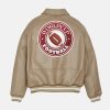 American Football  Vintage Cream Leather Bomber Jacket
