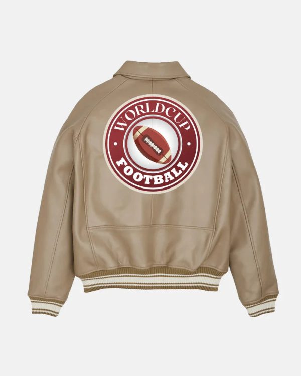 American Football  Vintage Cream Leather Bomber Jacket