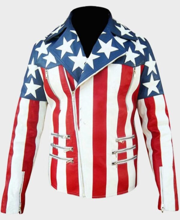 AmericanMensUSFlagWhiteLeatherJacket