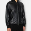 Armani Exchange Black Leather Biker Bomber Jacket For Men