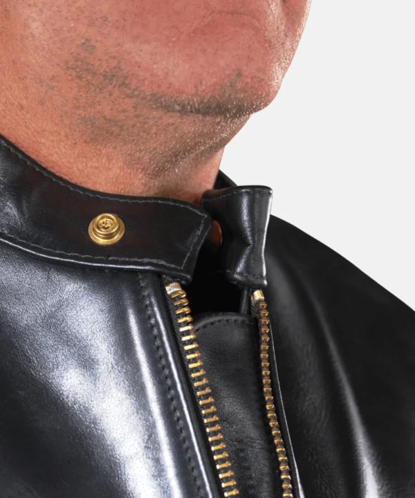 Armored Vanson Black Leather Cafe Racer Jacket