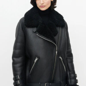 Aviator Flying Black SheepSkin Leather Shearling Jacket