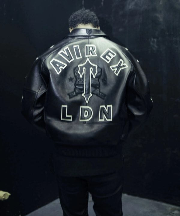 Avirex Trapstar Launch Collaboration Bomber Black Leather Jacket