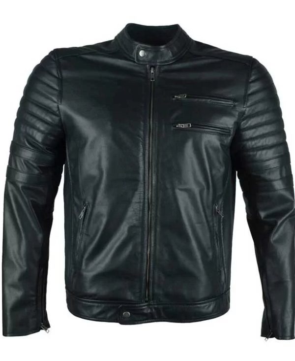 Men Black Biker Quilted Style Leather Jacket