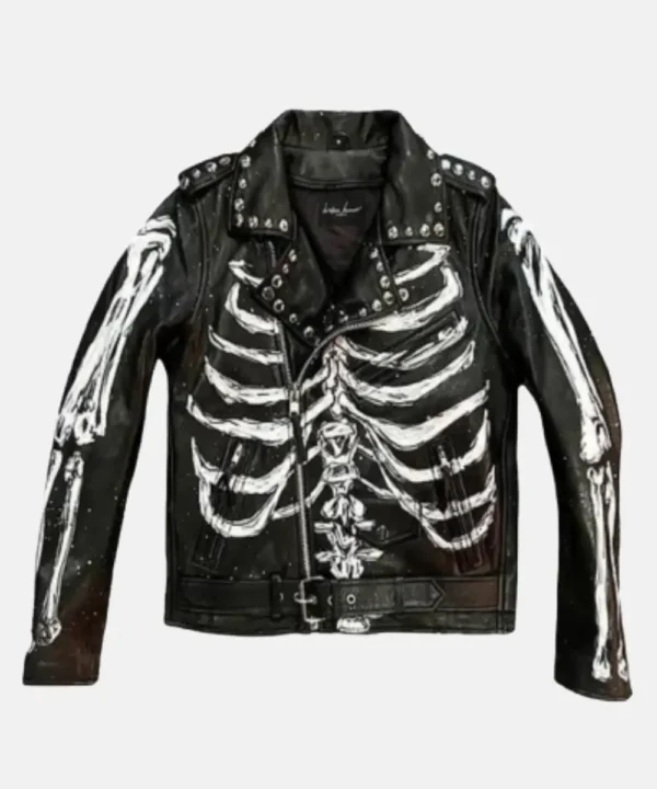 Black Halloween Skeleton Leather Jacket