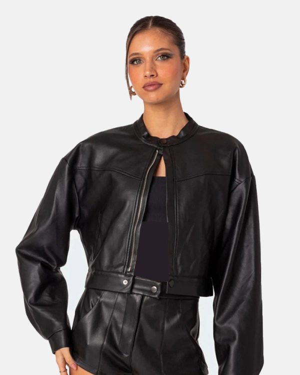 Black Faux Leathe rCropped Jacket