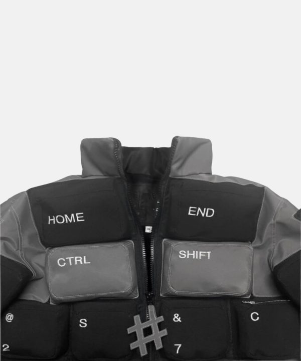 Christine Quinn Keyboard Quilted Puffer Jacket Black And Grey