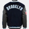 BrooklynRoyalGiantsNavyandGrayVarsityWoolLeatherJacketForMenandWomen