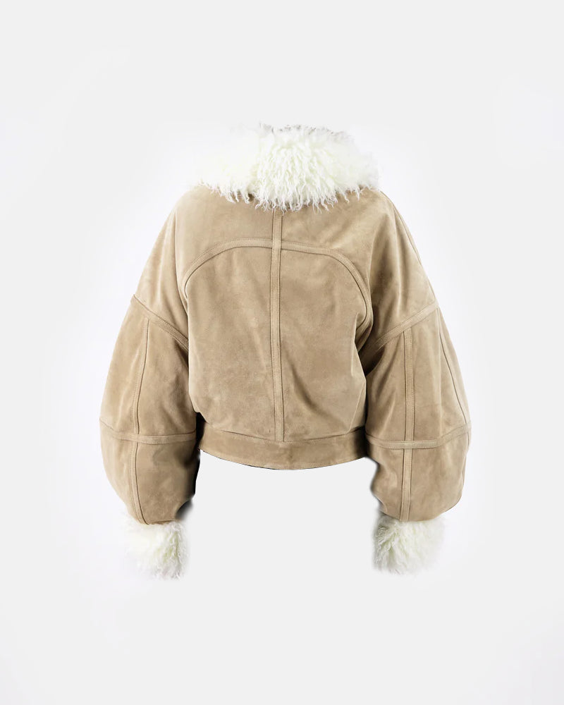 Camille Razat Emily in Paris Season 04 Camille Suede Jacket with Faux Fur Trim