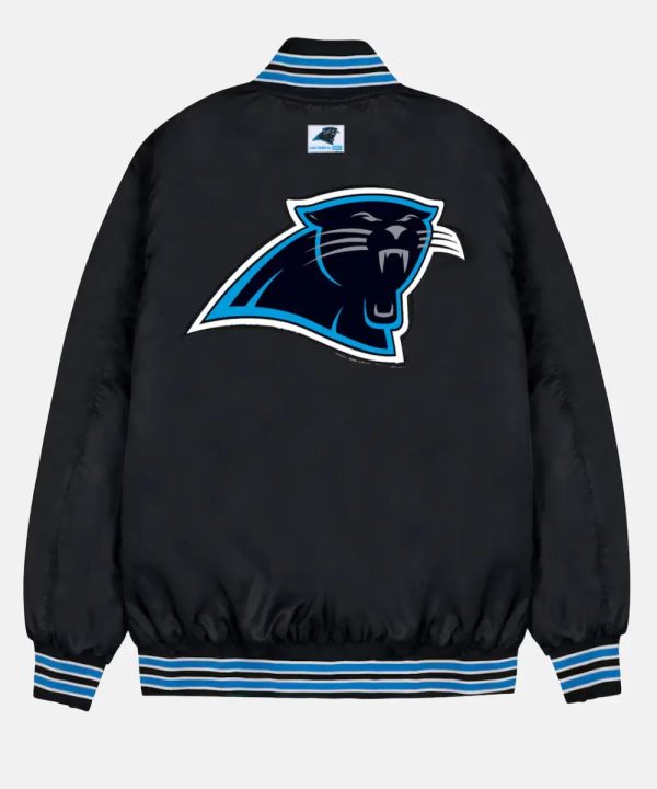 Carolina Panthers GOLF WANG Black Satin Full-Snap Bomber Jacket