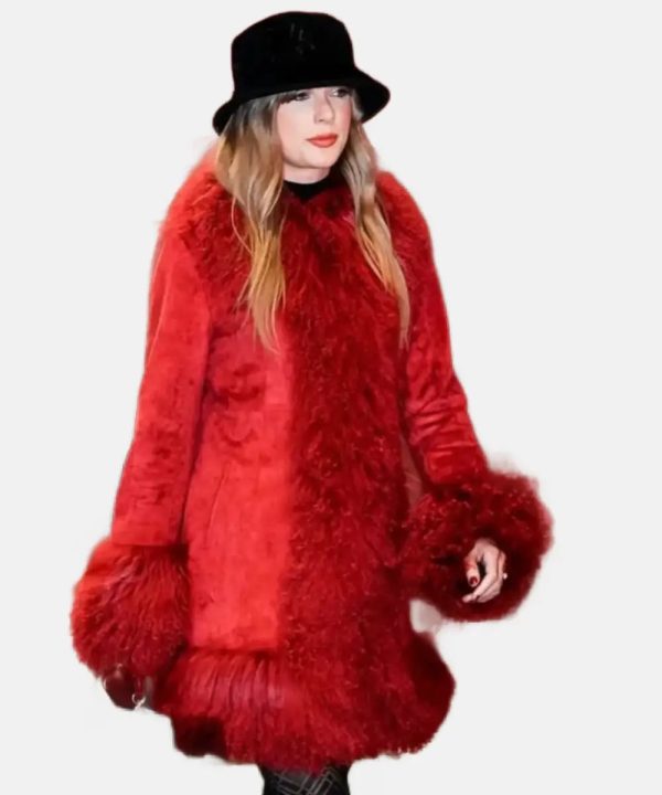 Texans vs Chiefs Taylor Swift Red Charlotte Simone Lulu Faux Fur Suede Coat