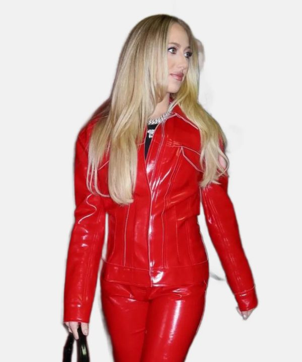 Chiefs Brittany Mahomes Leather Jacket Red
