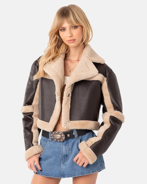 ChocolateShearlingLeatherCropJacket