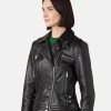 Classical Brandy Bubble Motorcycle Black Leather Jacket