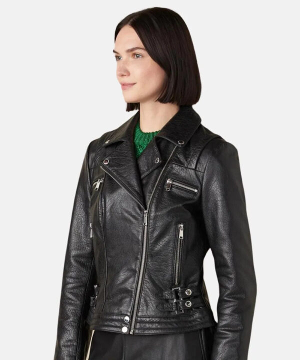 Classical Brandy Bubble Motorcycle Black Leather Jacket