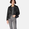 Classical Motorcycle Black Leather Jacket With Removeable Shearling Collar