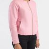 CollarlessPinkLeatherBikerJacket