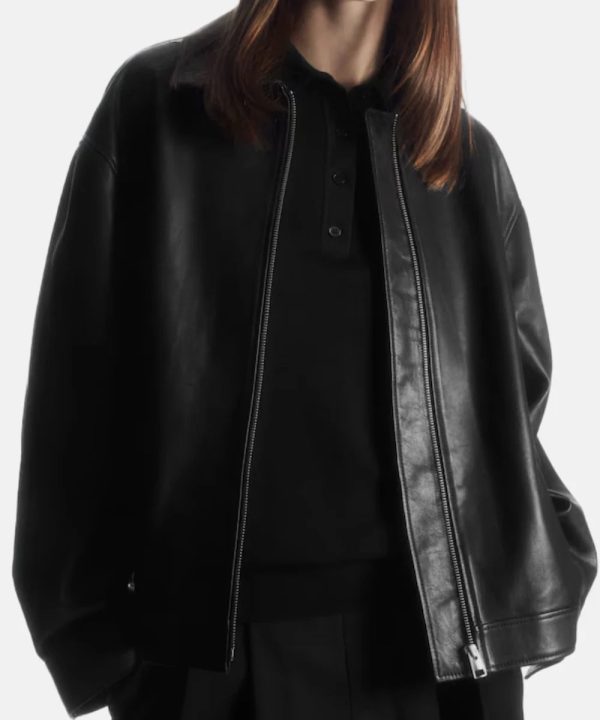CosOversizedCollaredLeatherJacket
