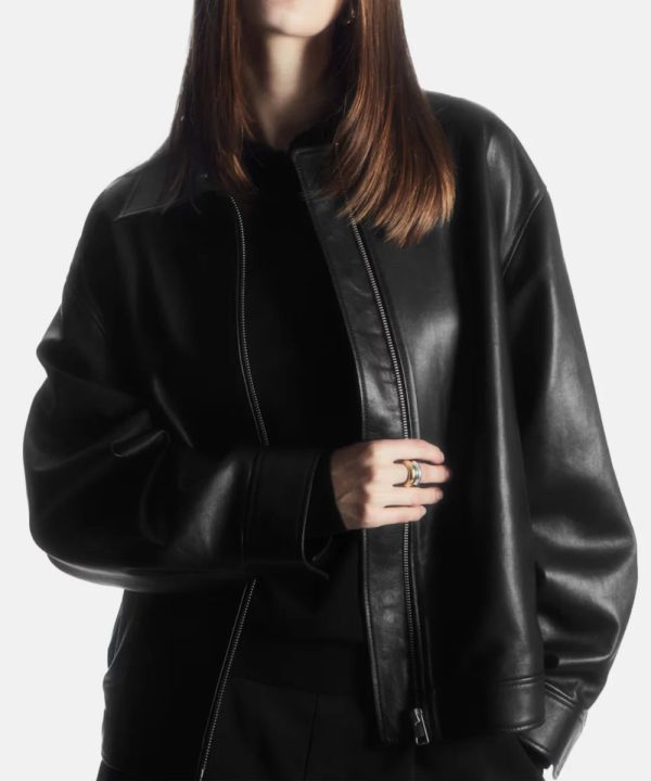 CosWomenOversizedCollaredLeatherJacket