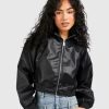 Cropped Bomber Leather Jacket