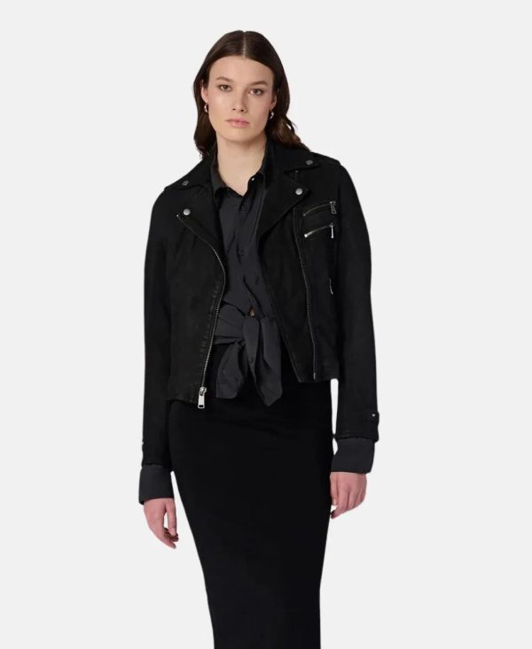 Danielle Quilted Shoulder Motorcycle Black Leather Jacket