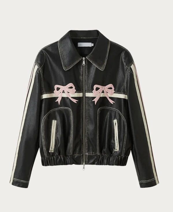Diddi Moda Pink Bow Leather Jacket