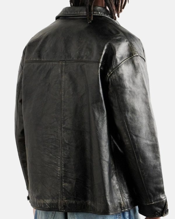 Distressed Black Leather Biker Jacket
