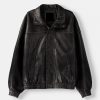 Distressed Leather Oversize Jacket Black