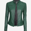 DodgeGreen Cafe Racer Leather Jacket for Women