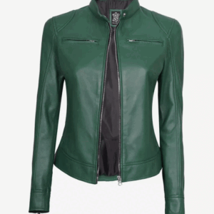 DodgeGreen Cafe Racer Leather Jacket for Women