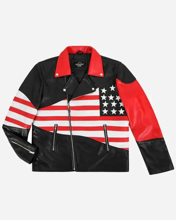 Draper American Flag Independence Day Biker Leather Jacket