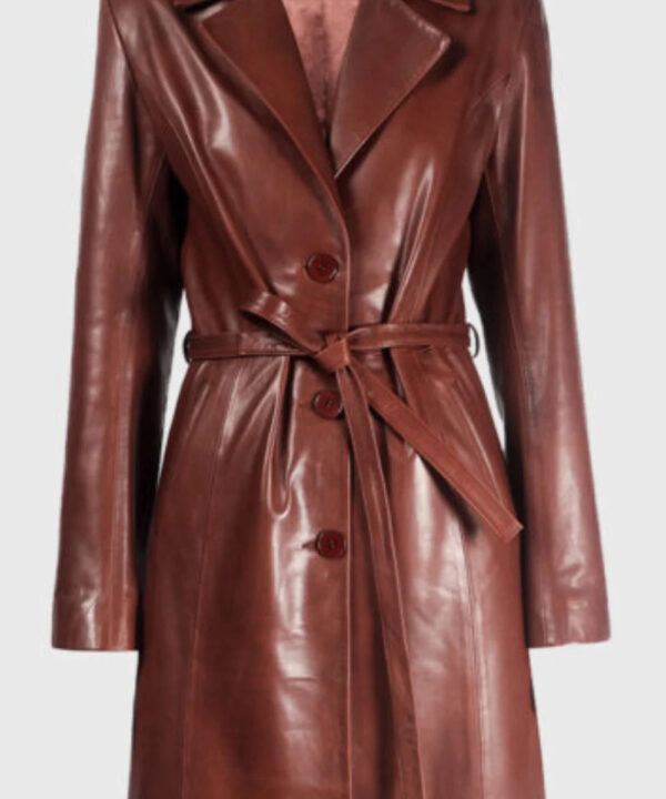 EmilyRatajkowskiBrownLeatherTrenchCoat