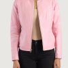 EmmaStoneCollarlessPinkLeatherJacket