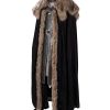 Game Of Thrones Season 8 Jon Snow Brown Fur Collar Black Cloak Suit Halloween Cosplay Costume