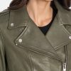 Green Leather Removable Hooded Leather Jacket