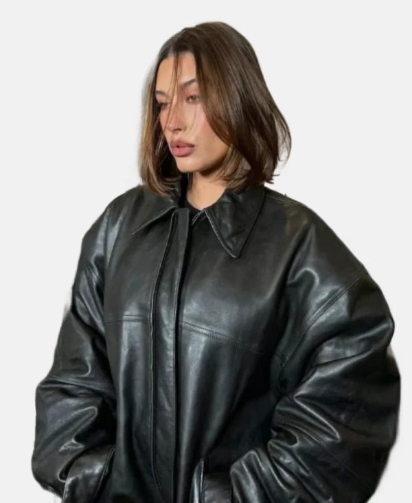 Hailey Bieber Coachella 2024 Black Leather Jacket