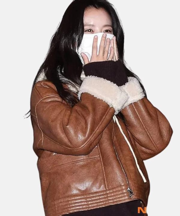 HanHyo JooKDramaBrownAviatorLeatherBomberJacket