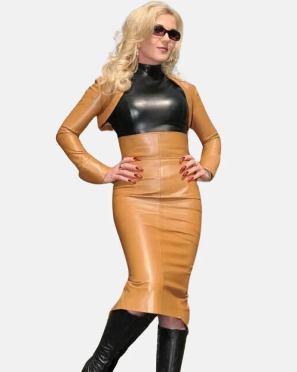 HandmadeWomensLambskinTanLeatherSkirt