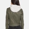 Holy Green Leather Removable Hooded Leather Jacket