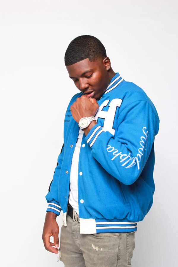 Hoodalpha Blue Letterman Varsity Jacket