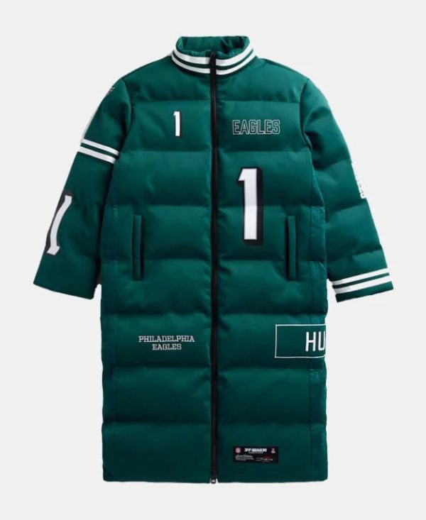JalenHurtsPhiladelphiaEaglesOffSeasonLongPufferCoat